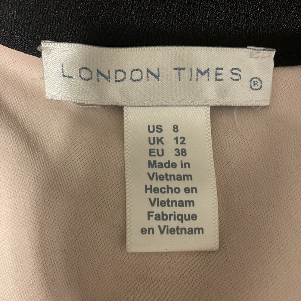 London Times Lace Overlay‎ Black Sheer Arms Size 8 Career Lined - Picture 4 of 6